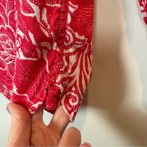 Talbots Long Sleeve Pink Floral Linen Shirt Size Small Petite - Picture 6 of 14